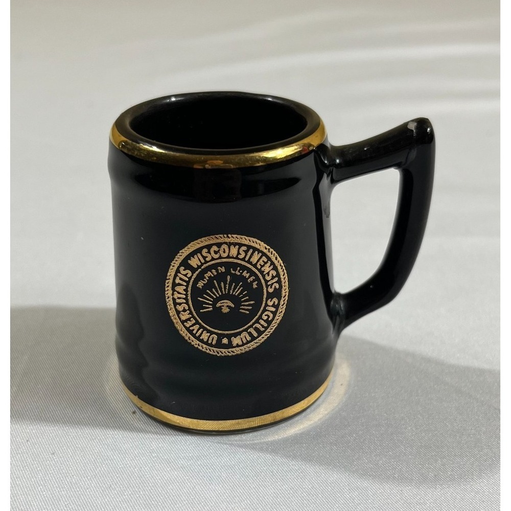 University of Wisconsin Mini Beer Stein Shot Glass Black Gold B.C. Bunting Co